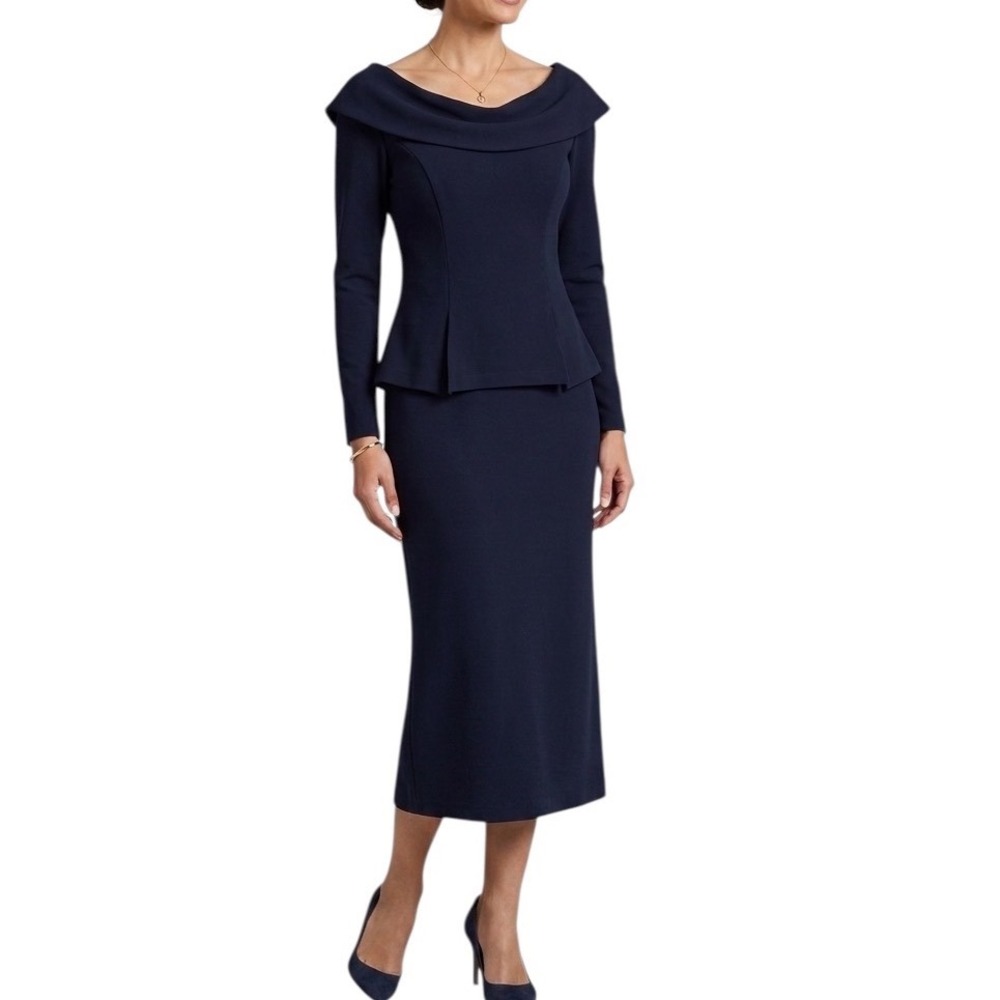 Nicole Studio New York VTG Navy Blue Portrait Collar Dress Size 10 Made in USA